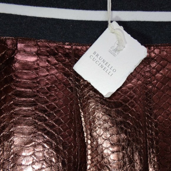 100% Authentic $7325 New Brunello Cucinelli Python Leather Womens Skirt Size 6 - Picture 3 of 12